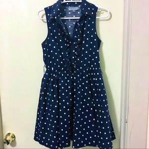 Navy blue polka dot shirt dress